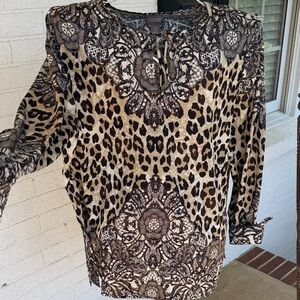 Chico's Leopard and Lace Print Blouse